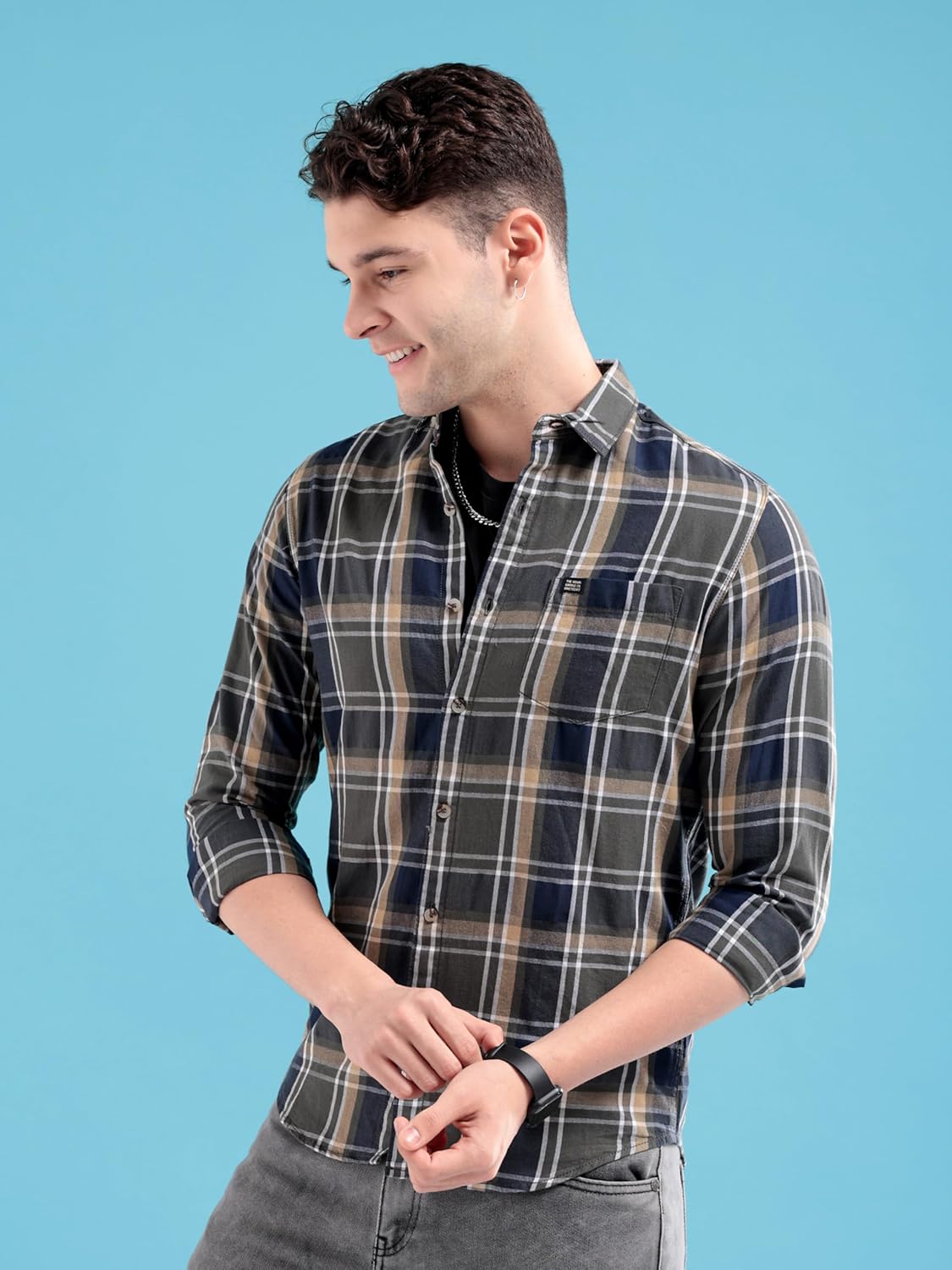The Indian Garage Co Men's Cotton Slim Fit Checkered