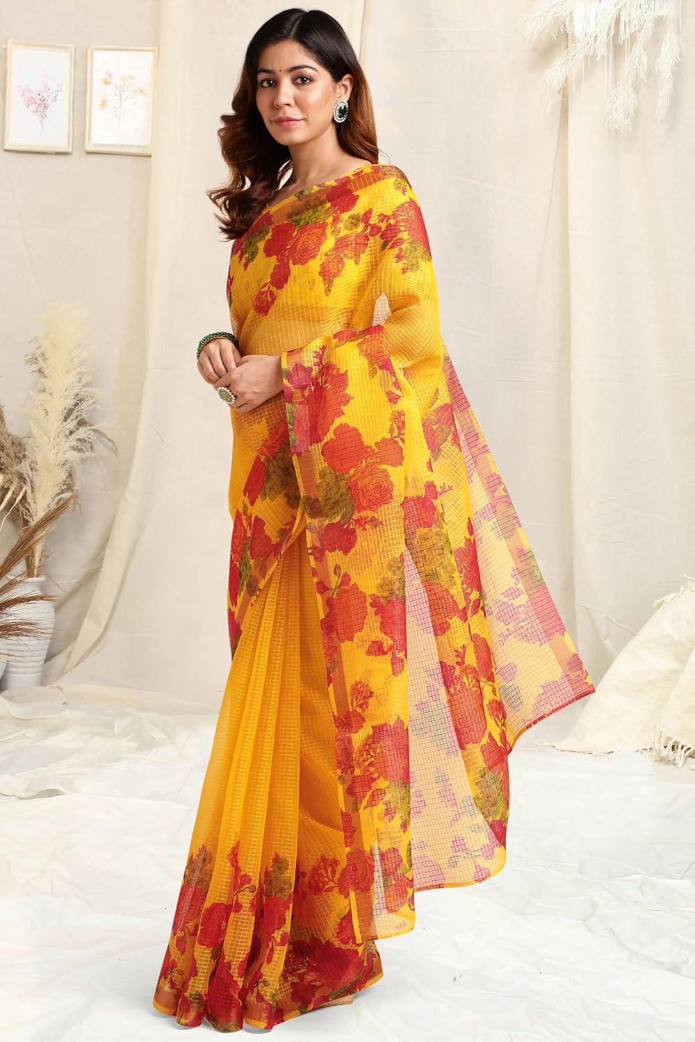 Women's Kota Floral Printed Saree with Blouse Piece