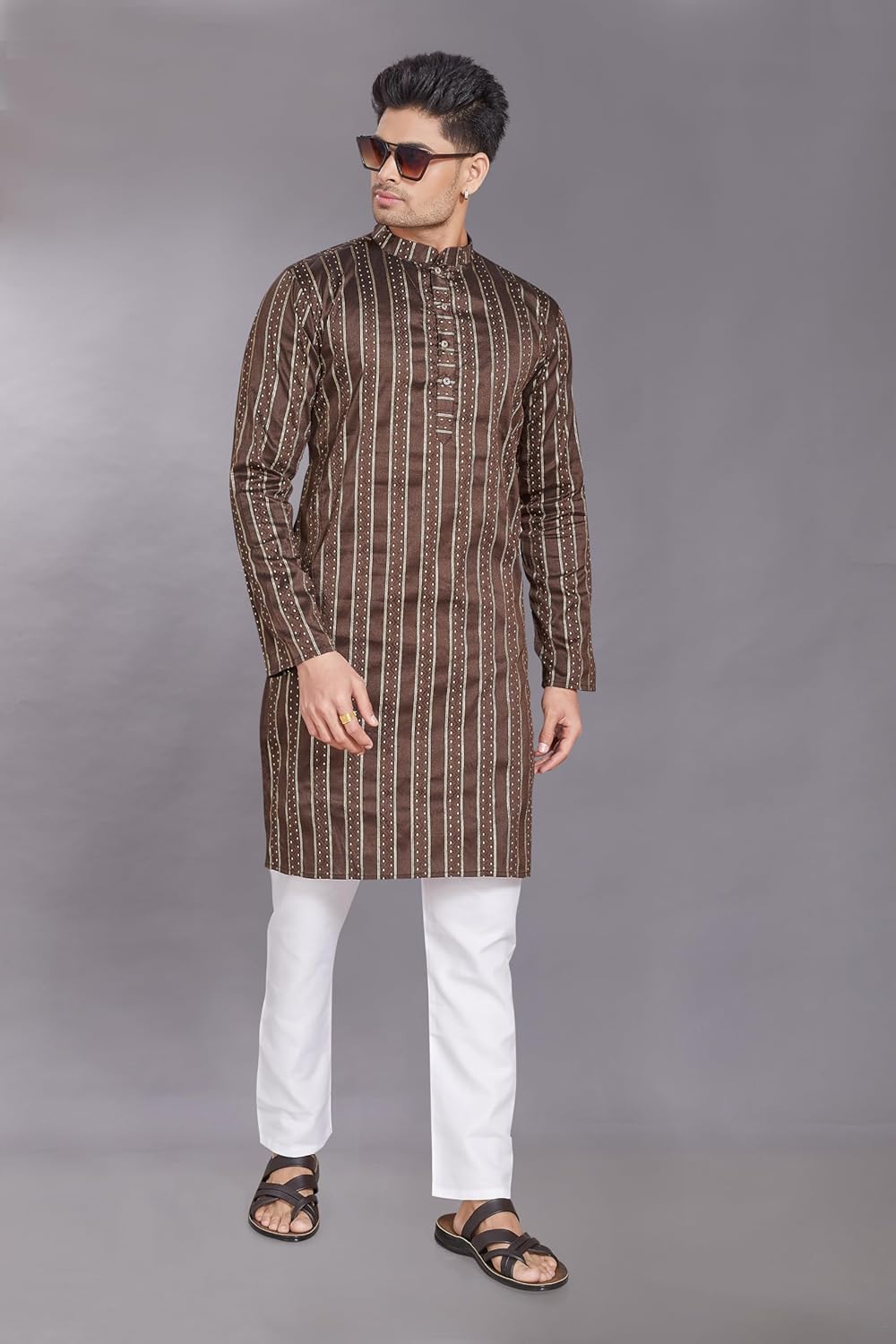 Men's Self Woven Jequard Art Silk Slim Fit Only Kurta