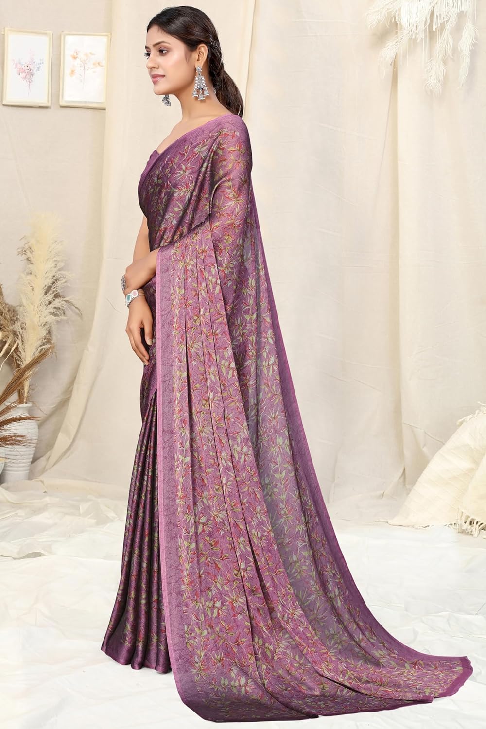 Women's Chiffon Floral Printed Saree with Blouse Piece