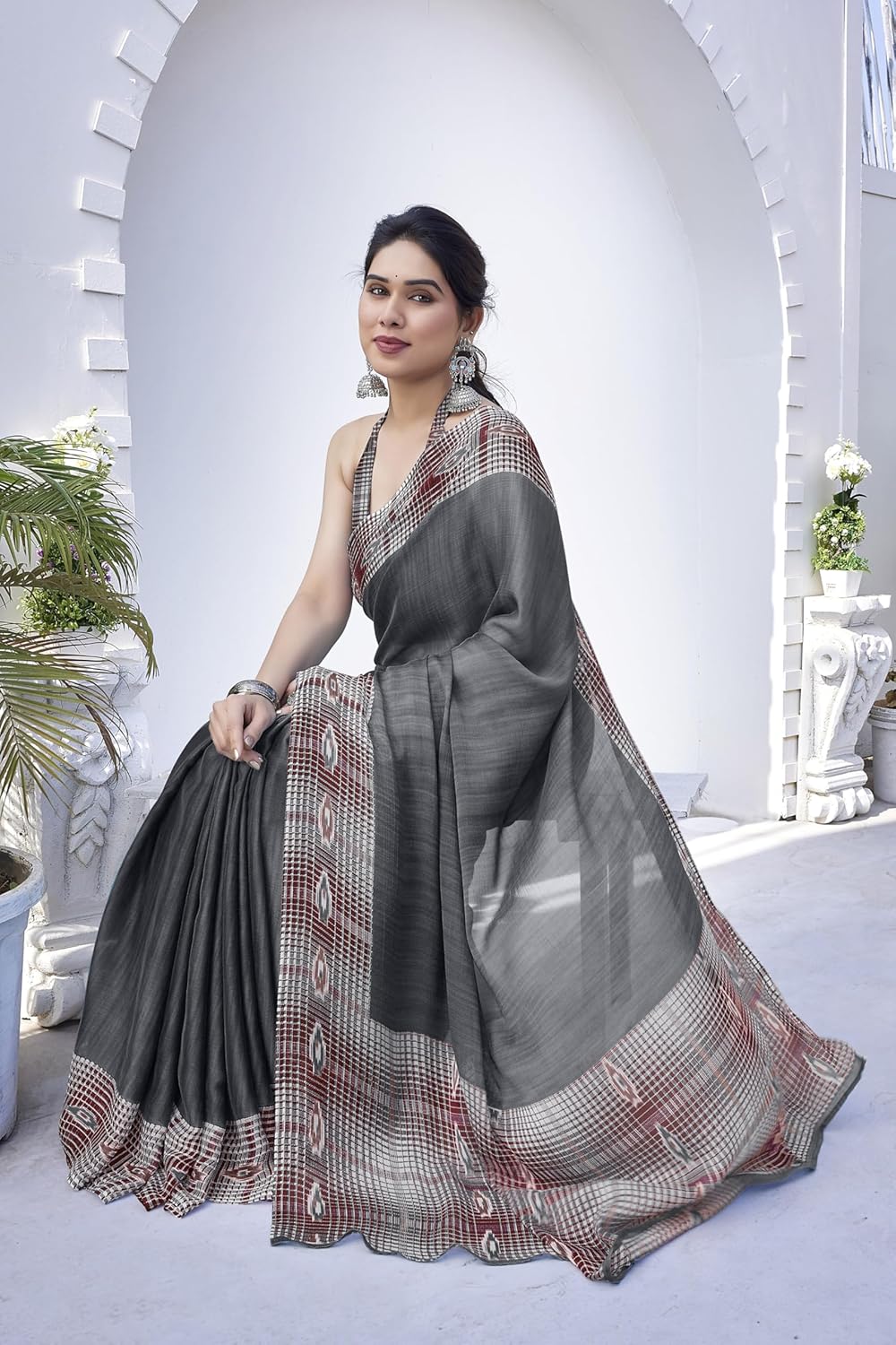 Women's Chiffon Printed Saree with BlousePiece