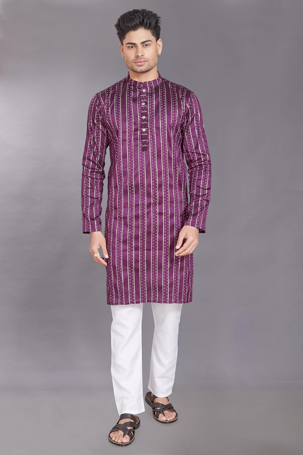 Men's Self Woven Jequard Art Silk Slim Fit Only Kurta