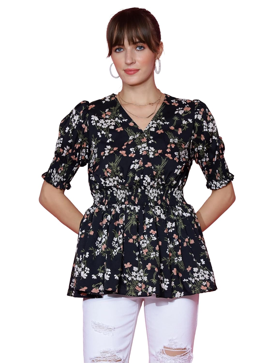 Sheetal Associates Women's Casual Puff Sleeves Floral