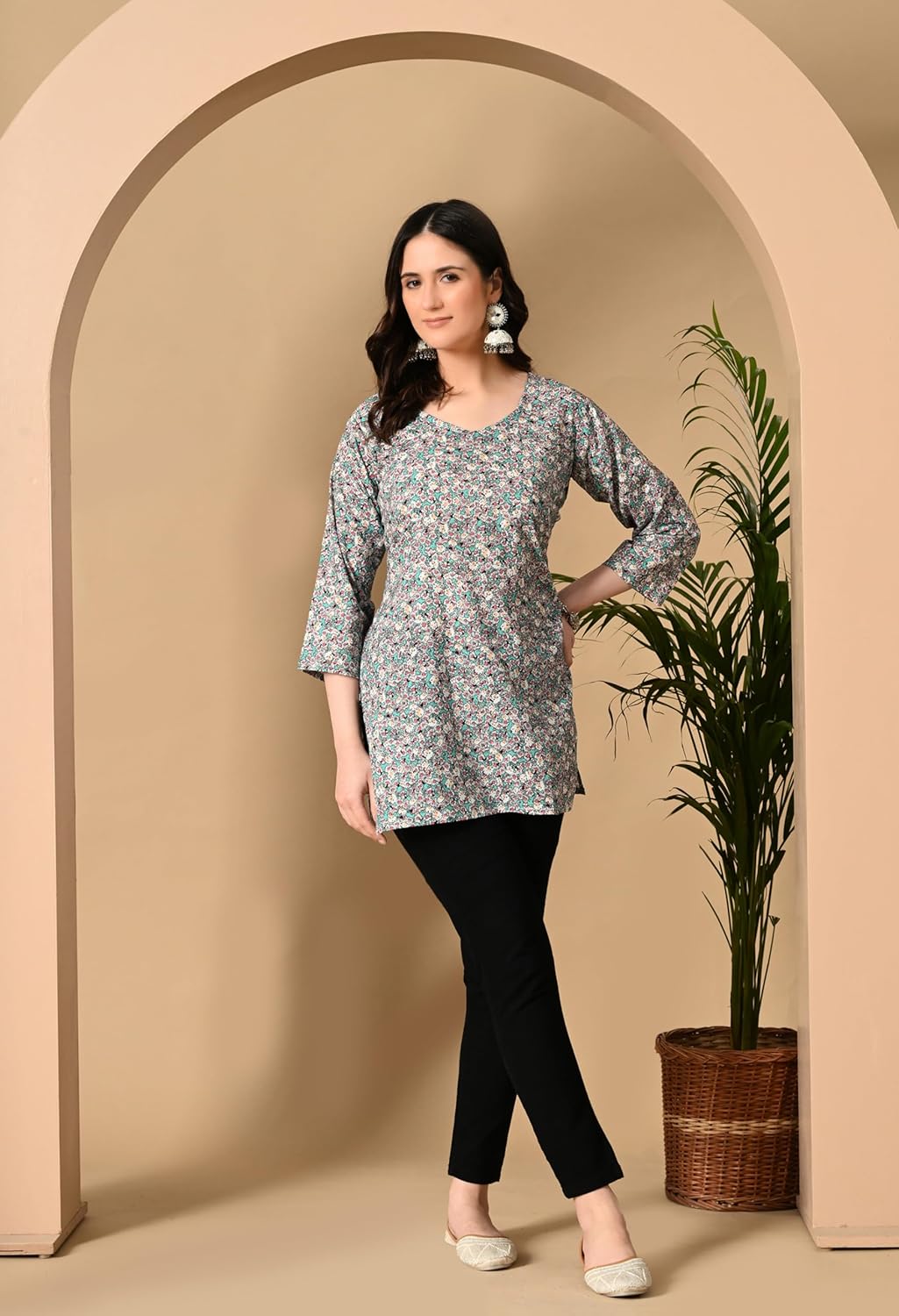 Liboza Cotton Short Kurti for Women V-Neck Shape