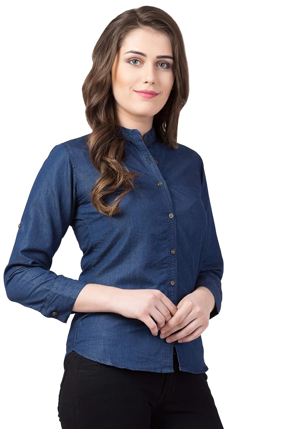 FUNDAY FASHION Women's Casual Mandarin Collar Regular Fit Shirt