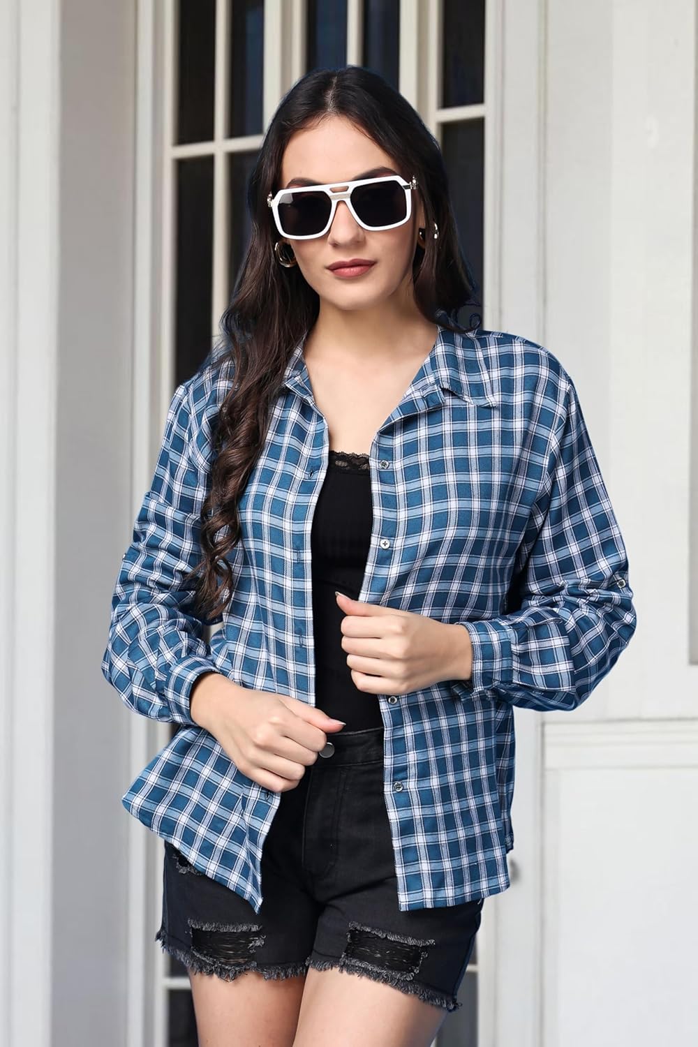 POPWINGS Casual Checks Print Shirt for Women