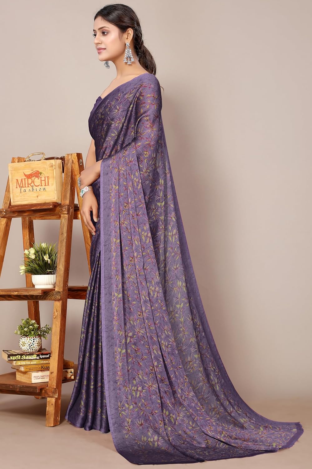 Women's Chiffon Floral Printed Saree with Blouse Piece
