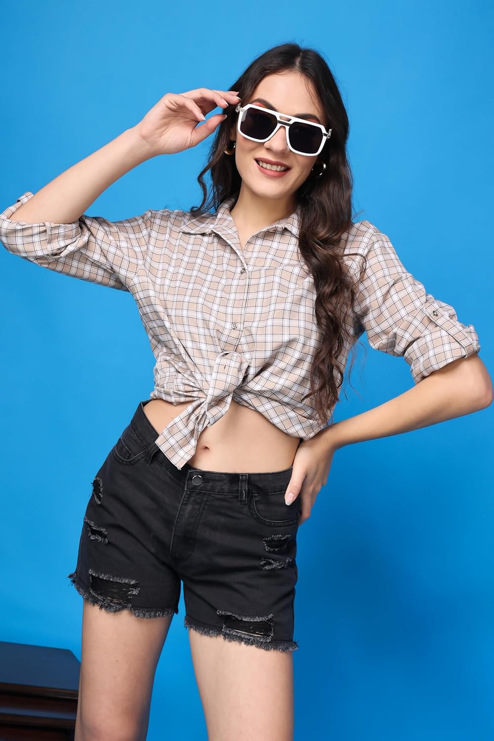 POPWINGS Casual Checks Print Shirt for Women