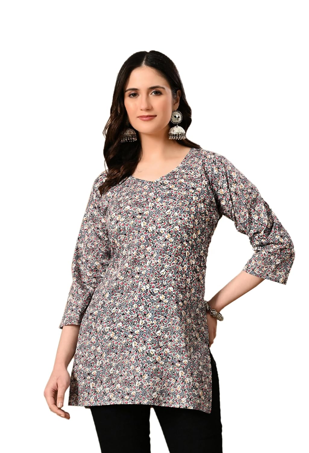 Liboza Cotton Short Kurti for Women V-Neck Shape