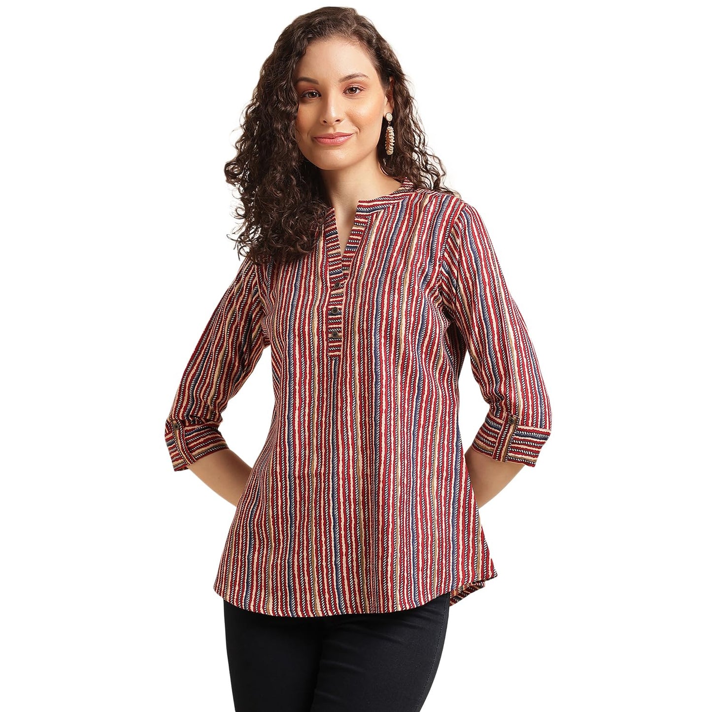 NAINVISH Tops for Women Printed Regular Fit Shirt Top for Women|Tops for Women Stylish Latest|Office Wear Tops for Women|Cotton Blend Tops for Women