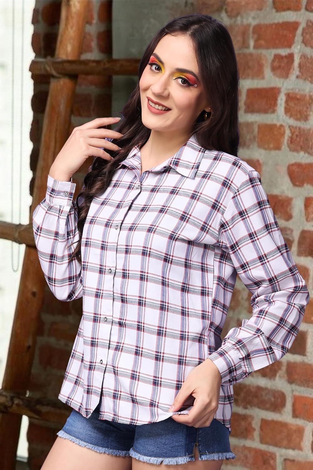 POPWINGS Casual Checks Print Shirt for Women