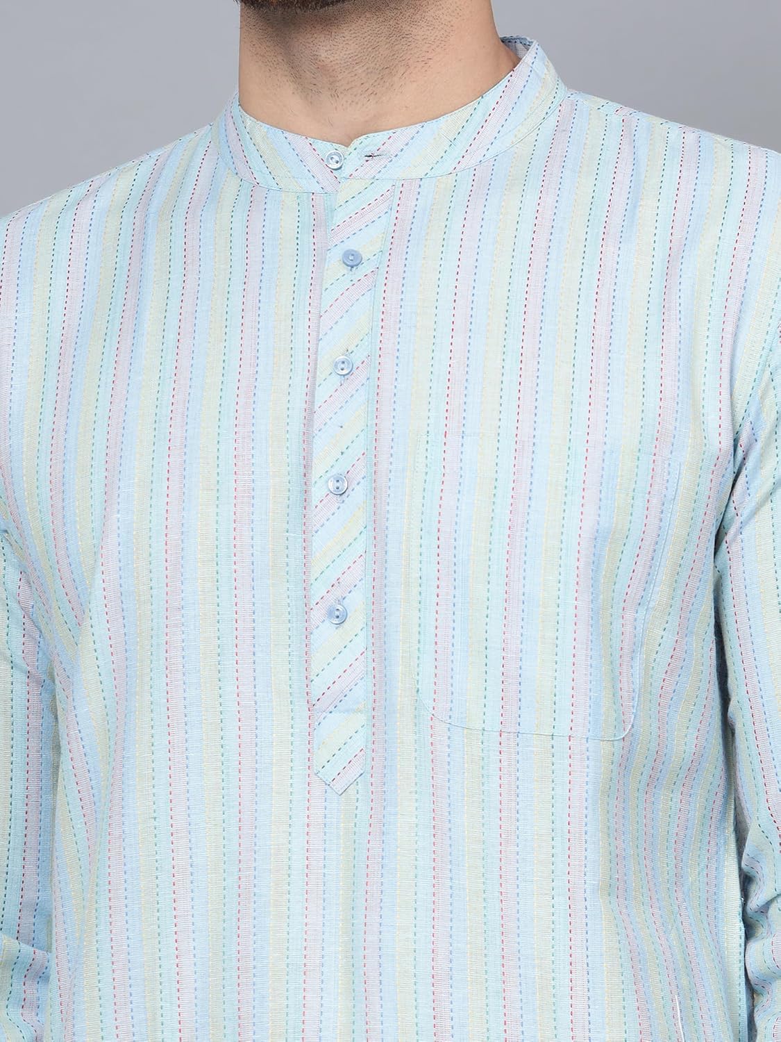 CHIKAN Men's Cotton Regular Striped Knee Lenght Kurta