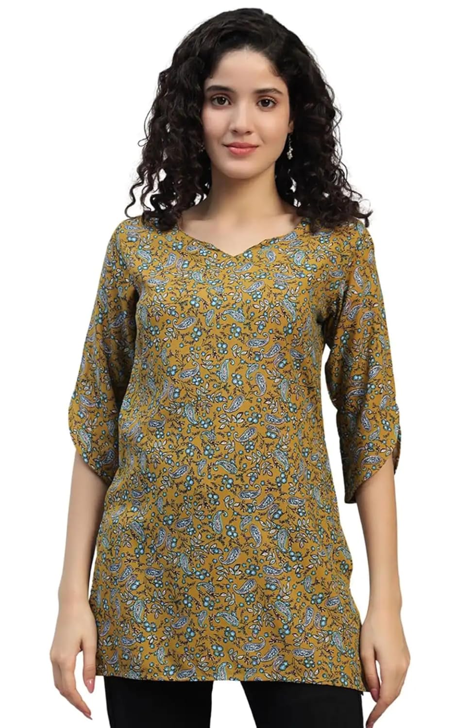 VEERSTOW Women's Cotton Short Kurti 3/4 Sleeve