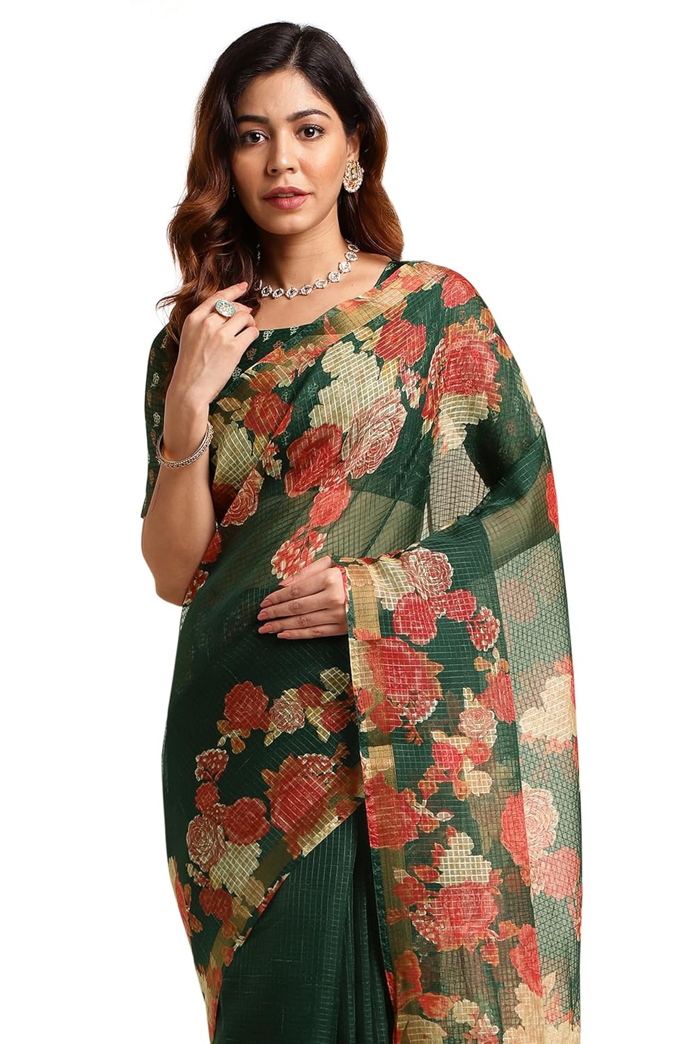 Women's Kota Floral Printed Saree with Blouse Piece