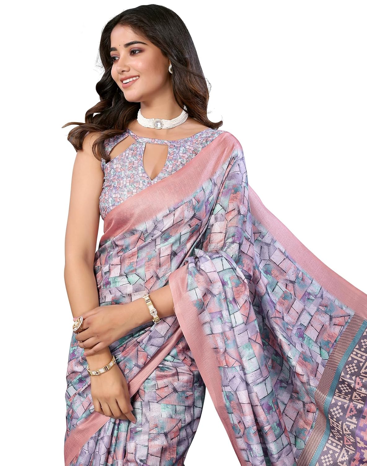 Print Art Silk Cotton Saree t Ethnic Wear for Festive