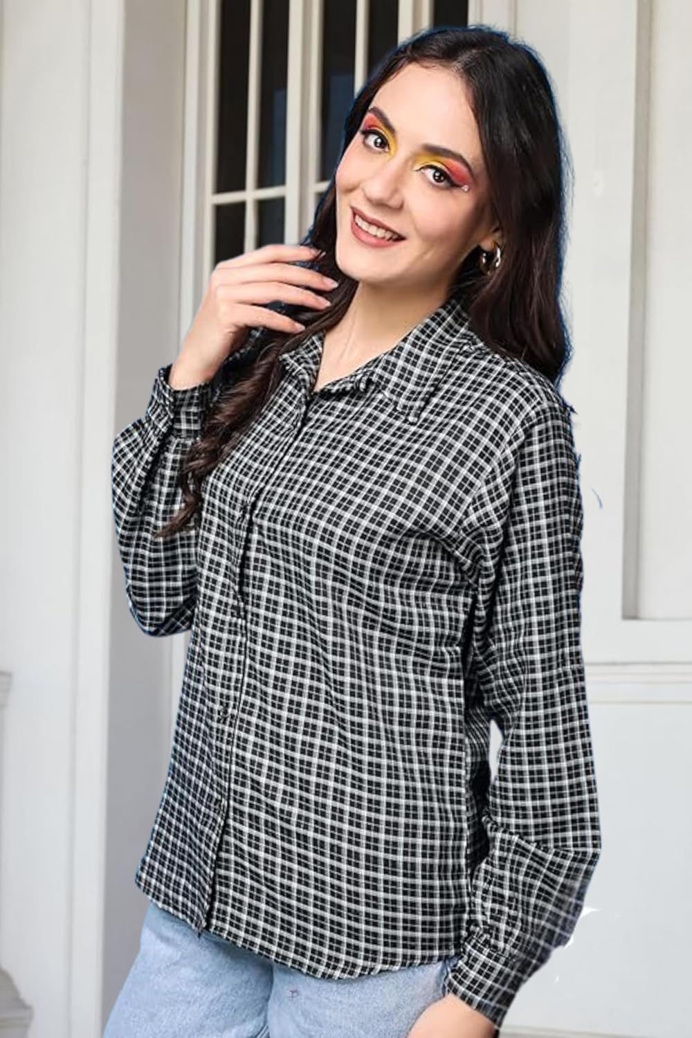 POPWINGS Casual Checks Print Shirt for Women
