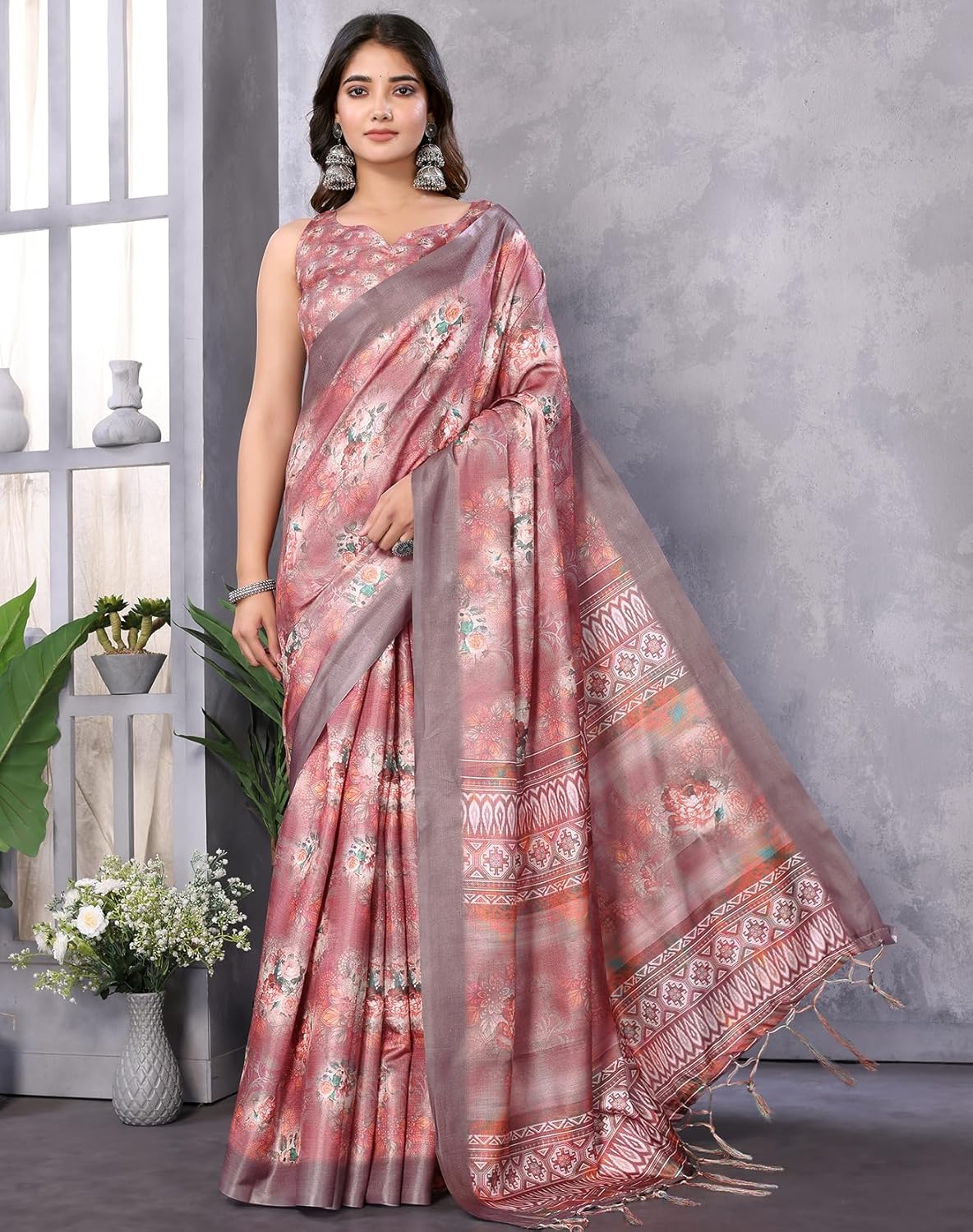 Print Art Silk Cotton Saree t Ethnic Wear for Festive