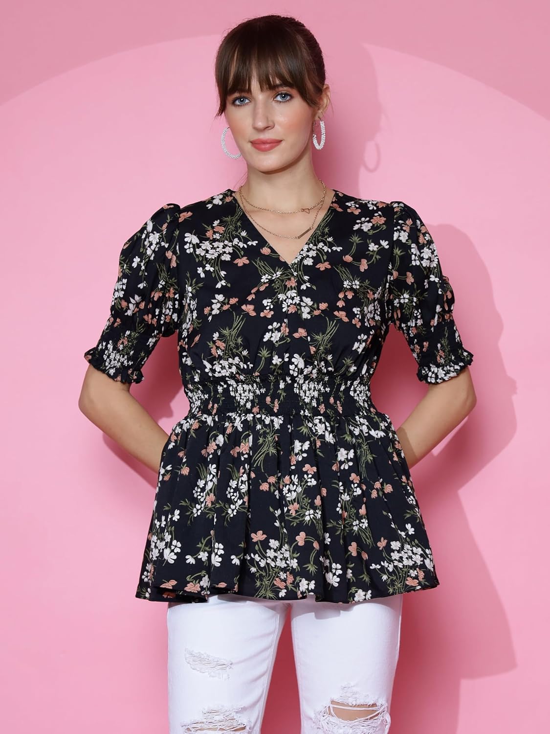 Sheetal Associates Women's Casual Puff Sleeves Floral