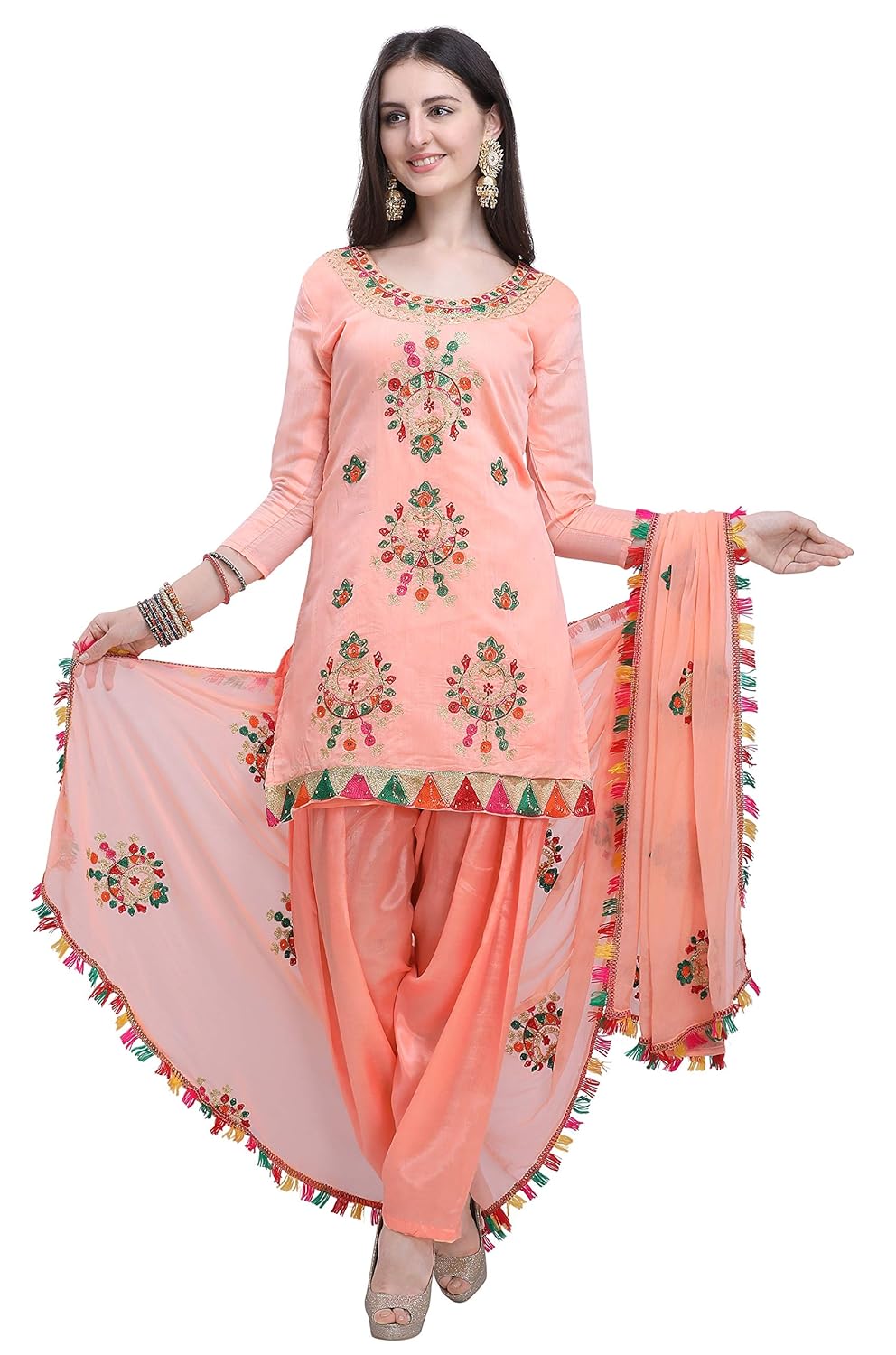 EthnicJunction Women's Chanderi Cotton Embroidered