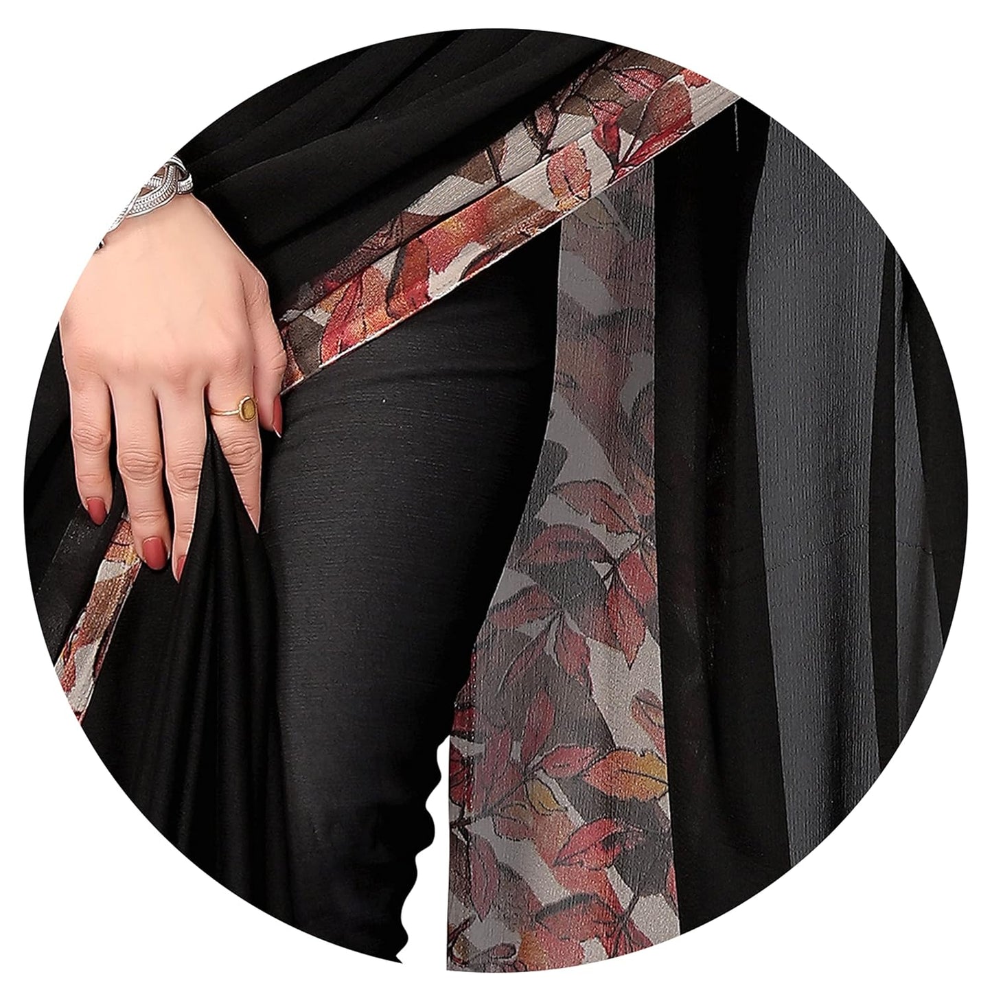 Beautiful Contrast Leaf Border Printed Design Solid Saree