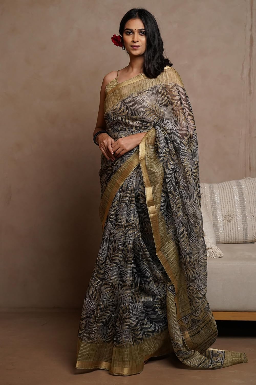 KotaDoriaPolyester Mix Leaf Floral Printed Saree