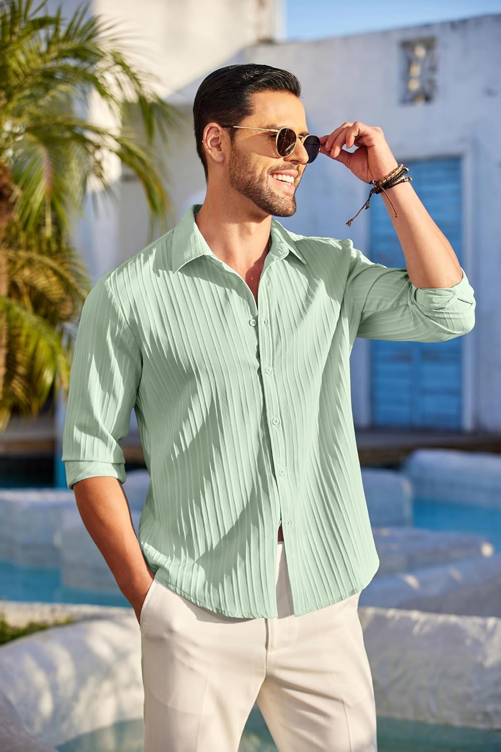 DEELMO Men's Casual Button Down Shirts Long Sleeve
