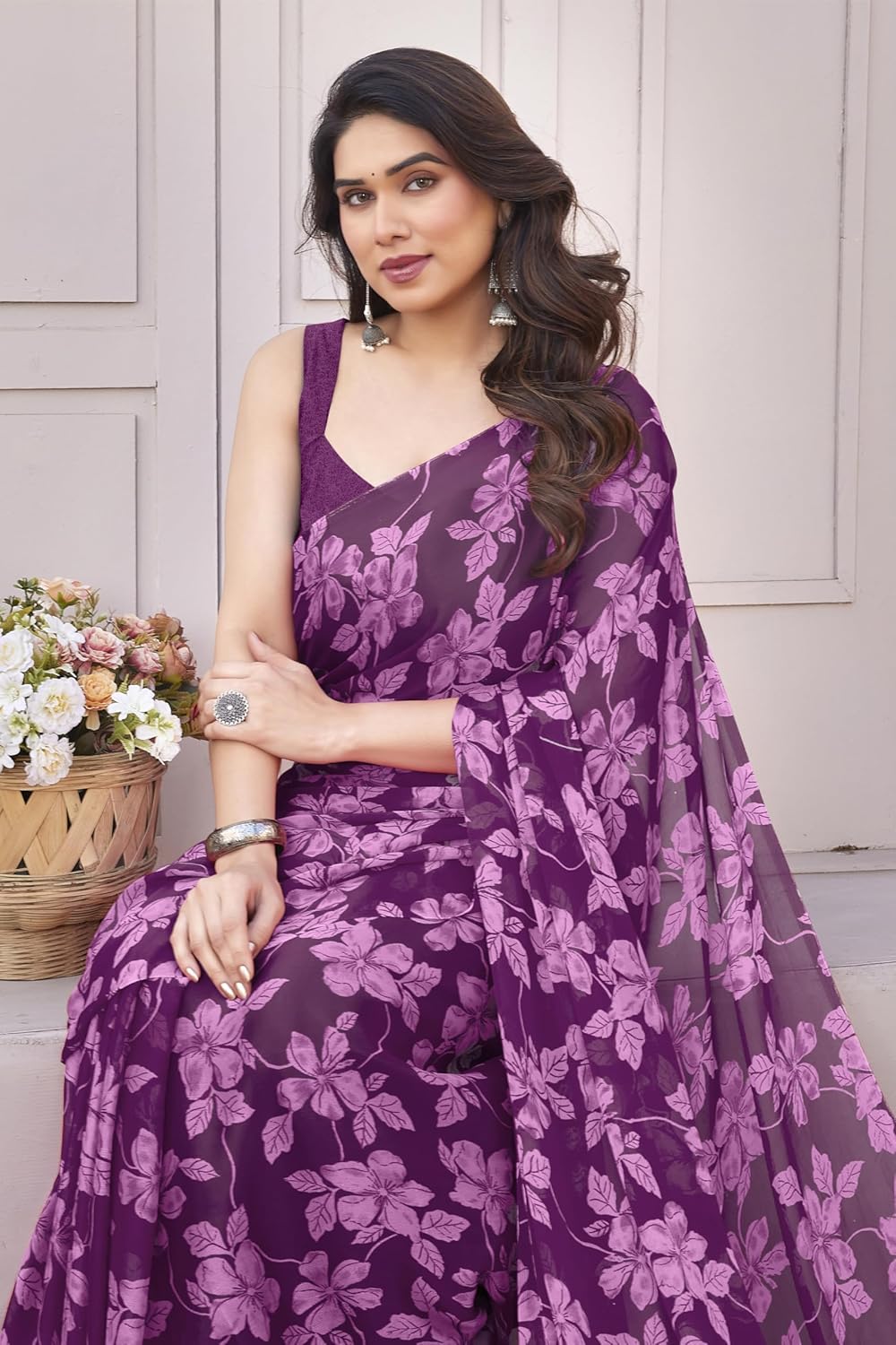FASHION Floral Printed Saree with Blouse Piece