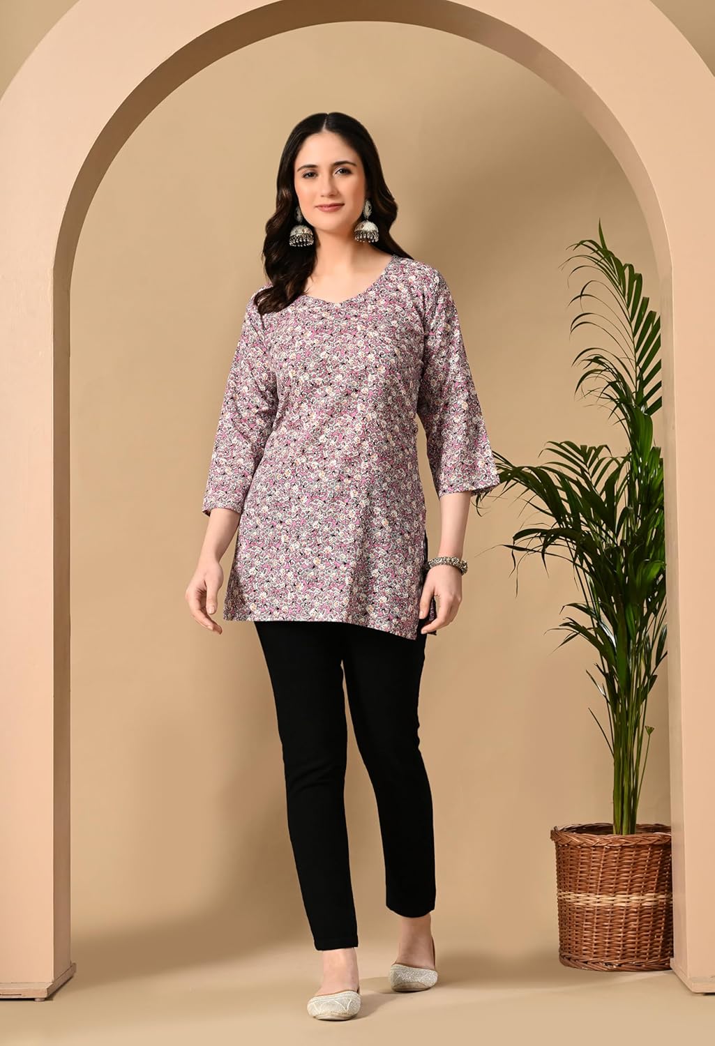 Liboza Cotton Short Kurti for Women V-Neck Shape