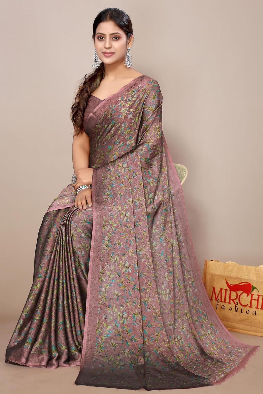 Women's Chiffon Floral Printed Saree with Blouse Piece
