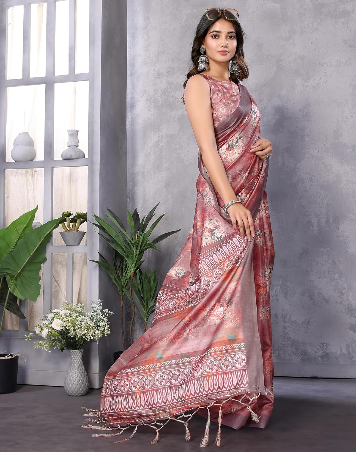 Print Art Silk Cotton Saree t Ethnic Wear for Festive