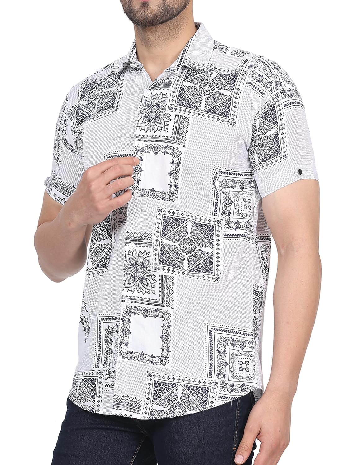 CVC Men's Regular Fit Half Sleeve Printed Shirt