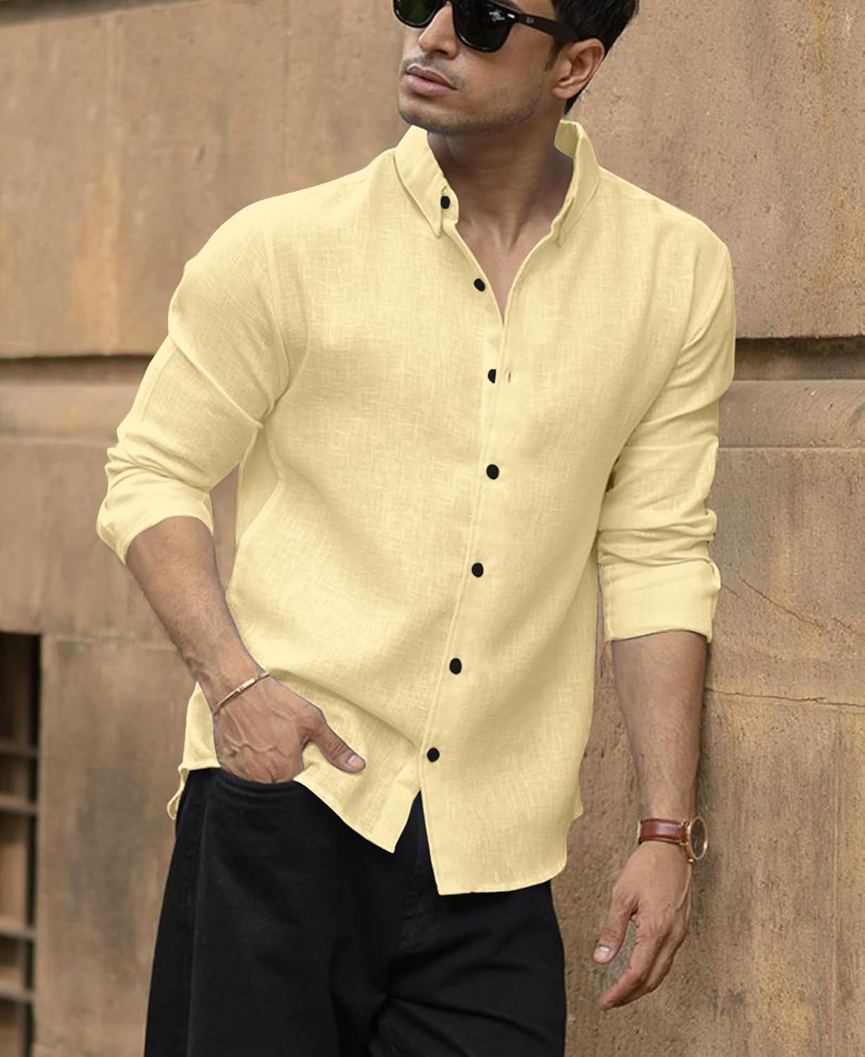 Men's Solid Linen Cotton Shirt | Casual | Plain