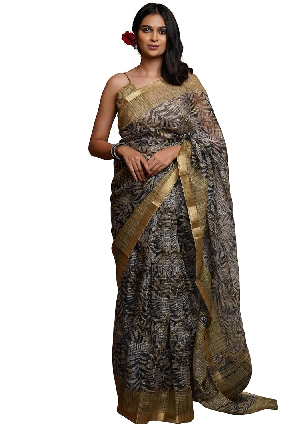 KotaDoriaPolyester Mix Leaf Floral Printed Saree