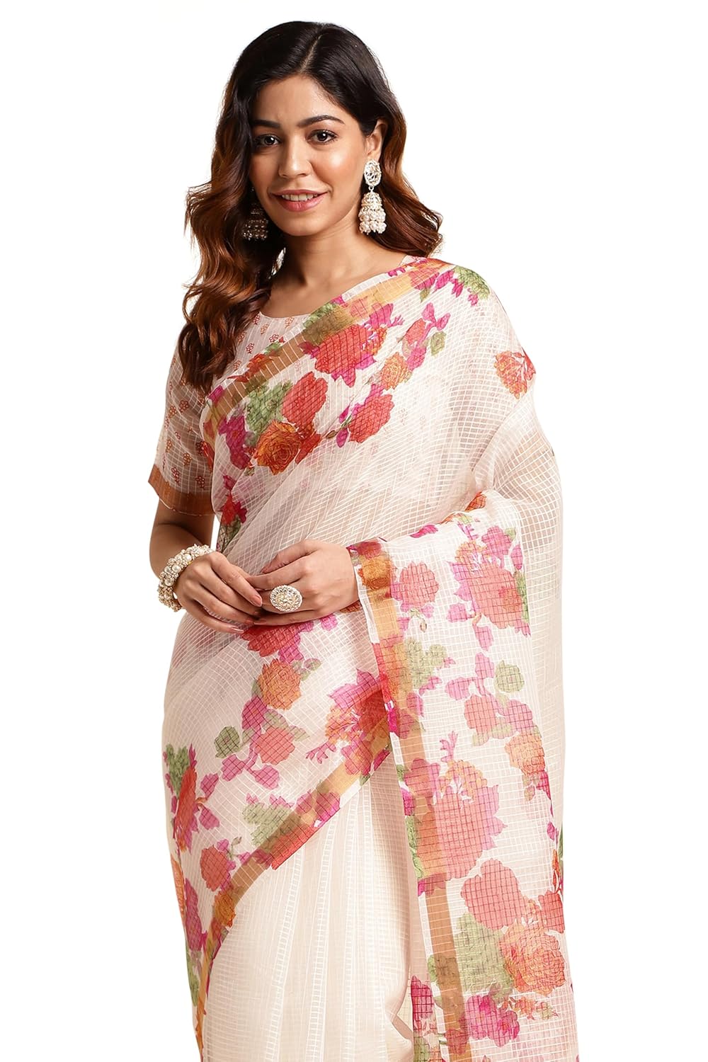 Women's Kota Floral Printed Saree with Blouse Piece