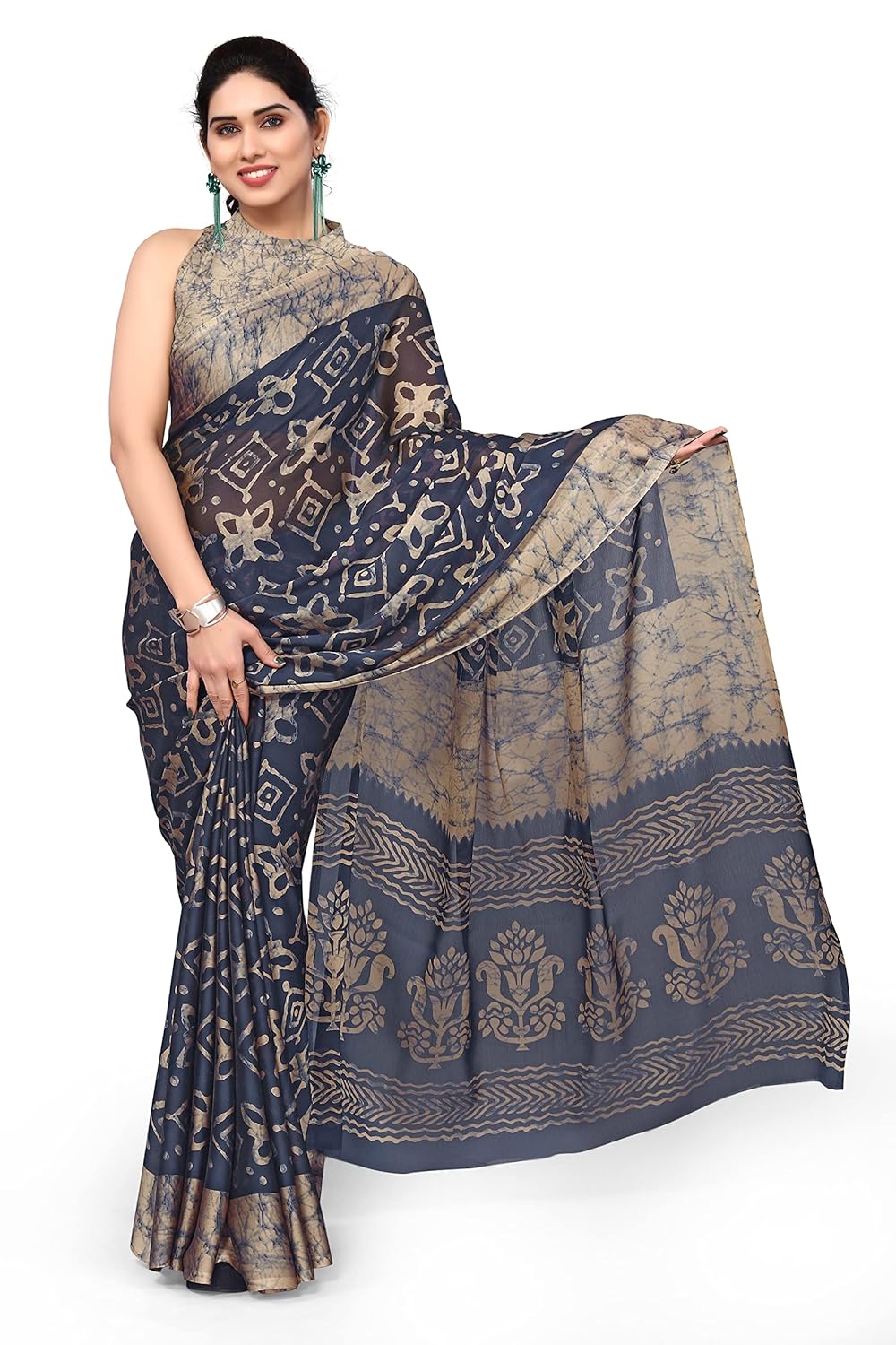 Women's Chiffon Printed Saree with BlousePiece
