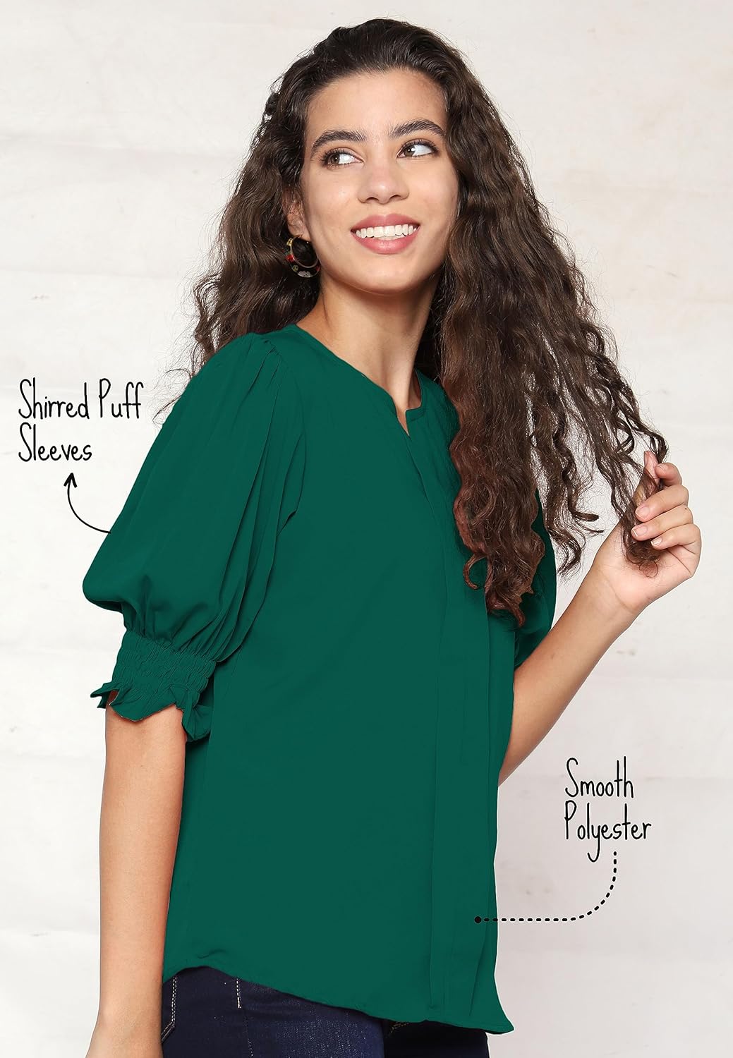 AntiQa Solid Puff Sleeve Top for Women Stylish Western - Casual V-Neck Ruffle Sleeve Blouse Wear as Latest Formal Office Tunics Western Tops for Summer, Short Plain Shirt for Womens
