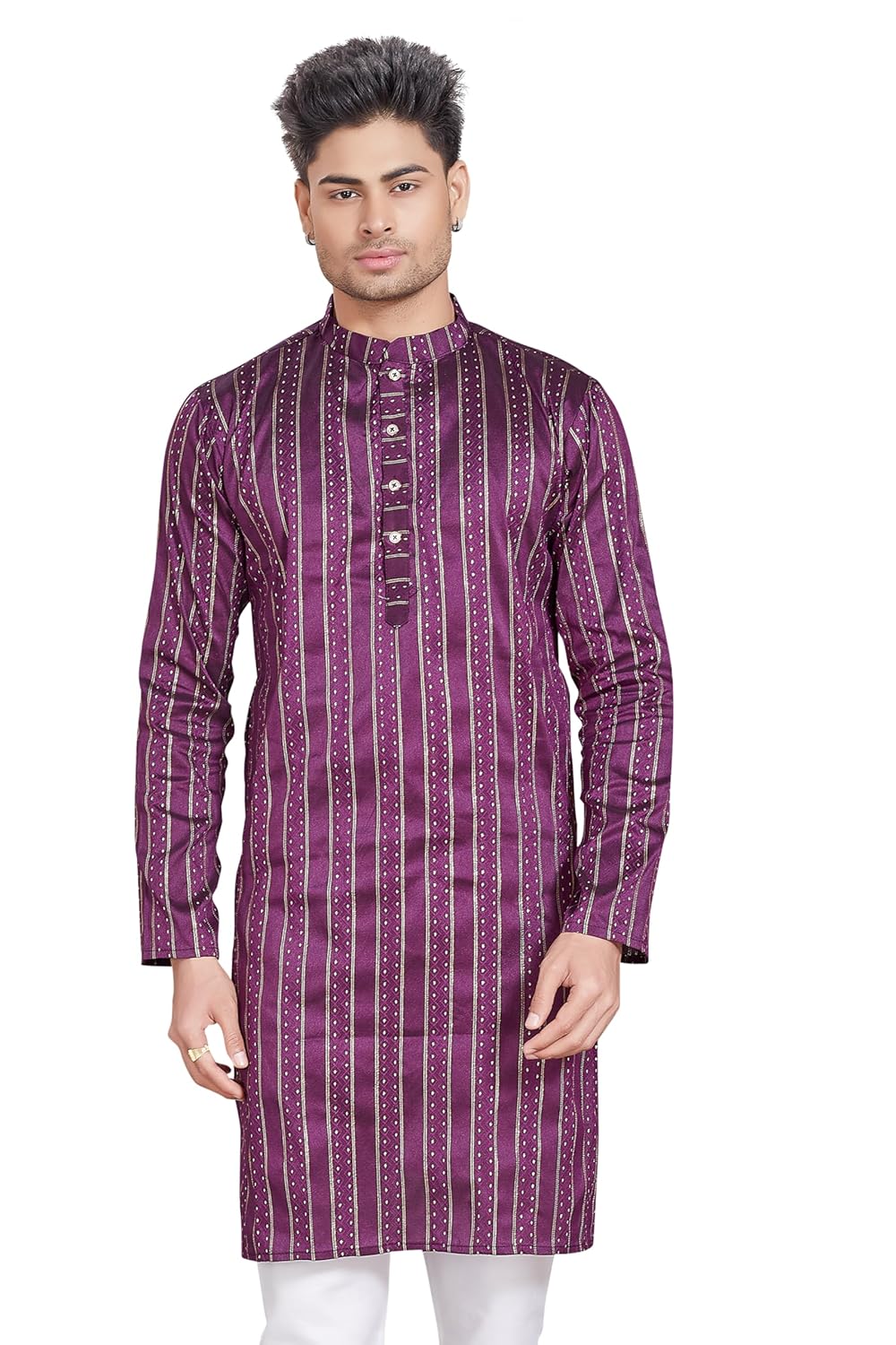 Men's Self Woven Jequard Art Silk Slim Fit Only Kurta