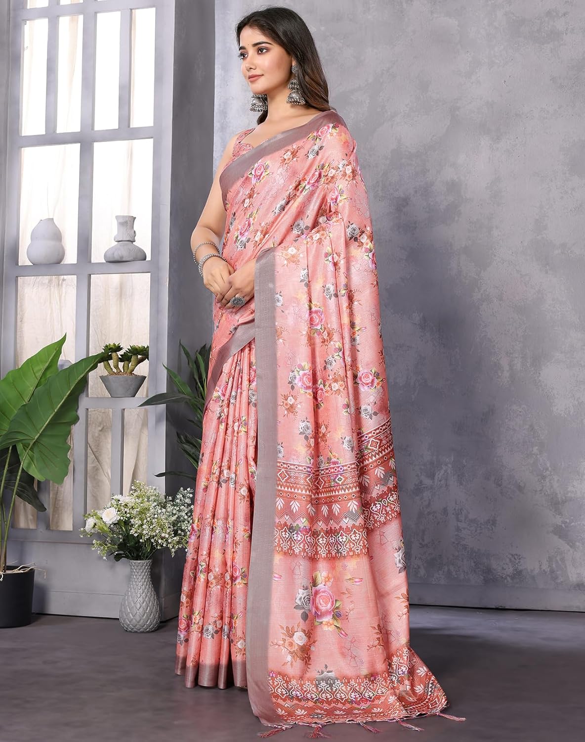 Print Art Silk Cotton Saree t Ethnic Wear for Festive
