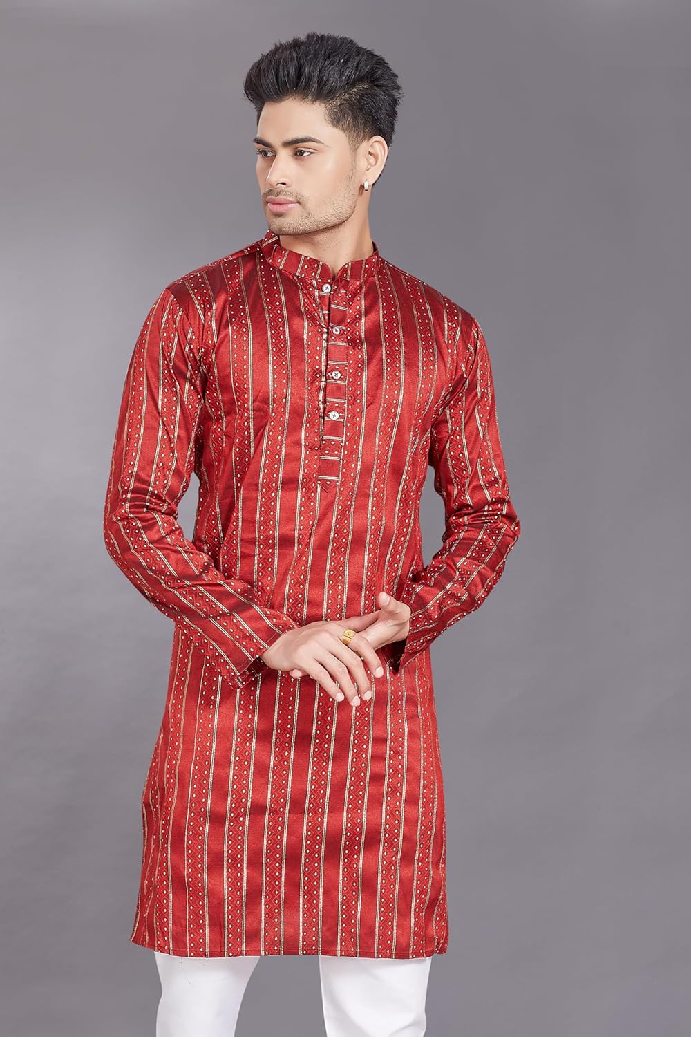 Men's Self Woven Jequard Art Silk Slim Fit Only Kurta
