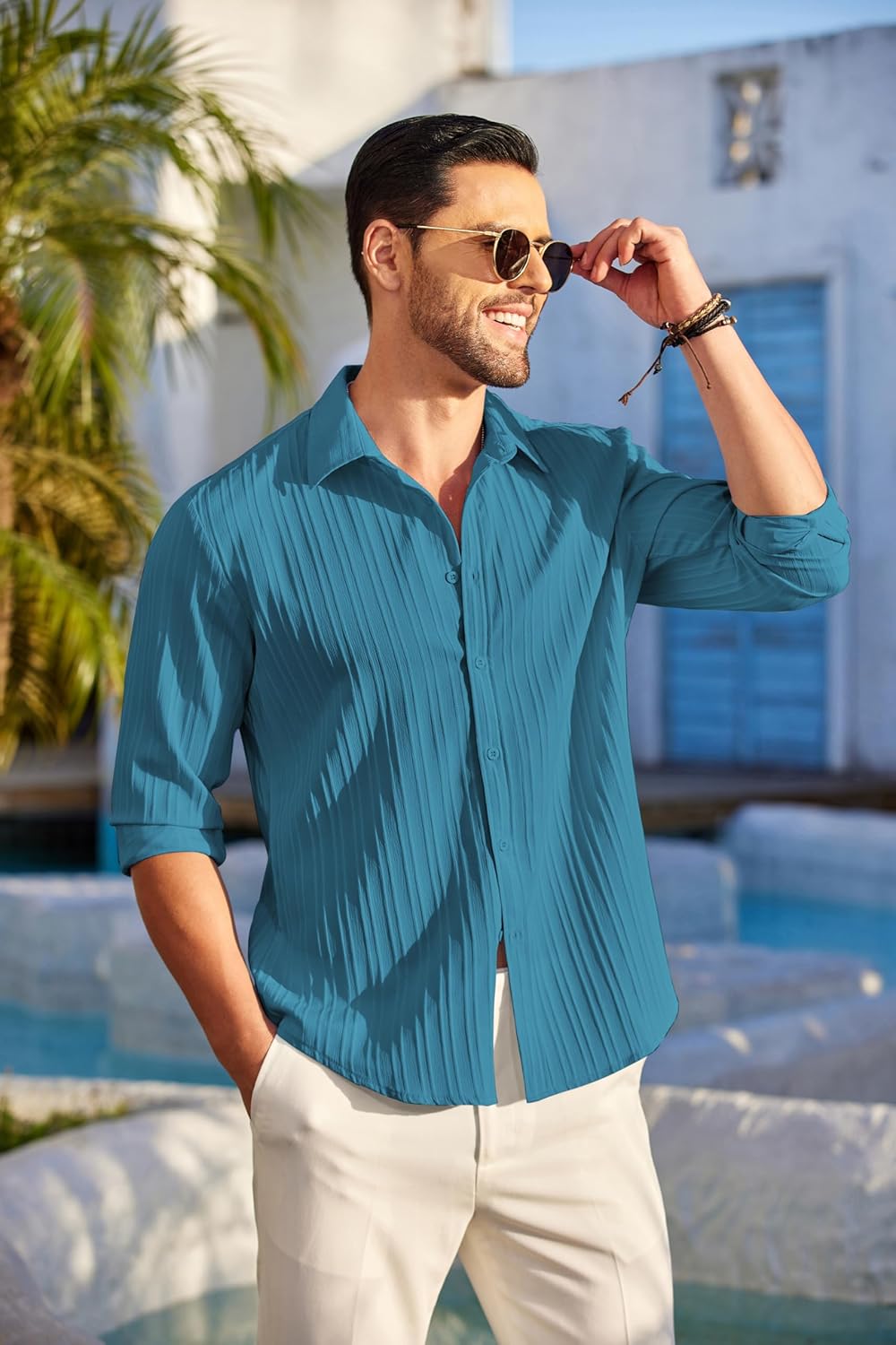 DEELMO Men's Casual Button Down Shirts Long Sleeve