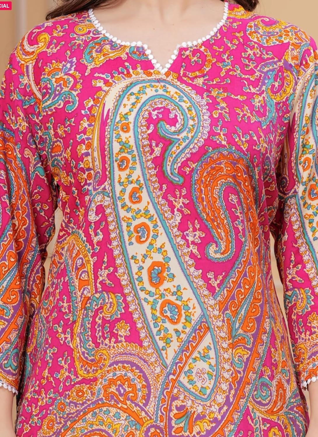 Sanjh Women's Rayon Printed Straight Short Kurta