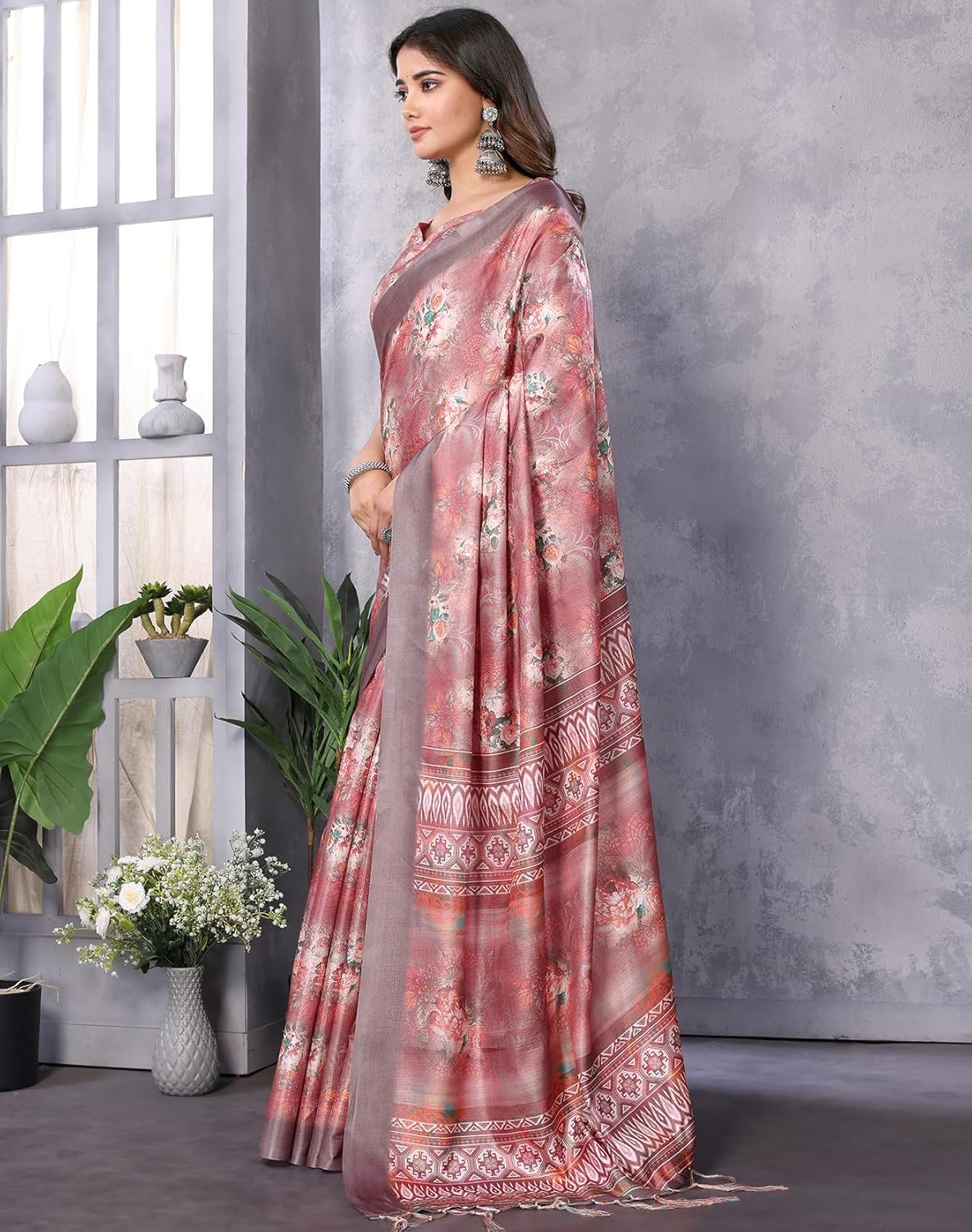 Print Art Silk Cotton Saree t Ethnic Wear for Festive