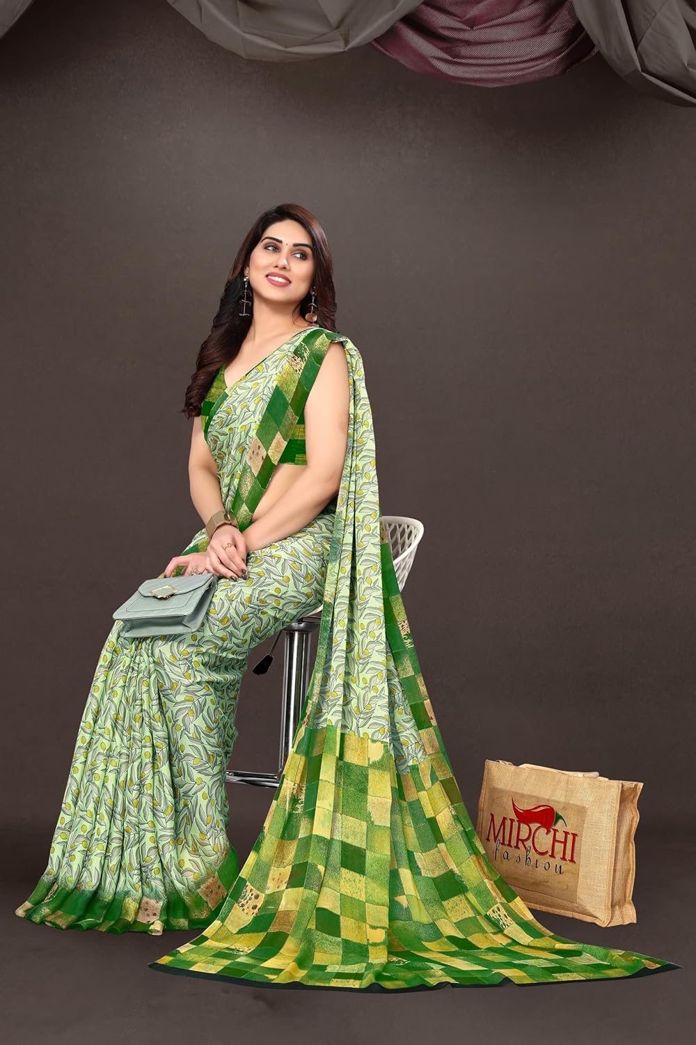 Women's Stylish Chiffon Print Saree with Blouse Piece