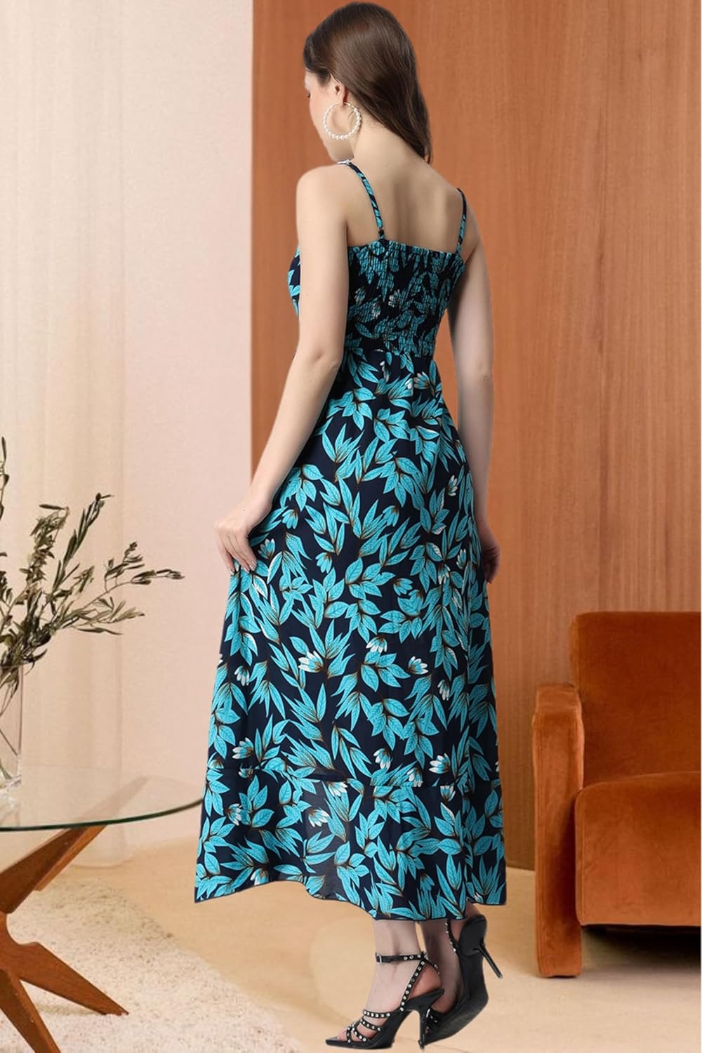 POPWINGS Casual Floral Printed Maxi Length Fit & Flare Dress for Women || Summer Dress for Women || Flare Maxi Dress for Women Stylish || Sleeveless Dress for Women