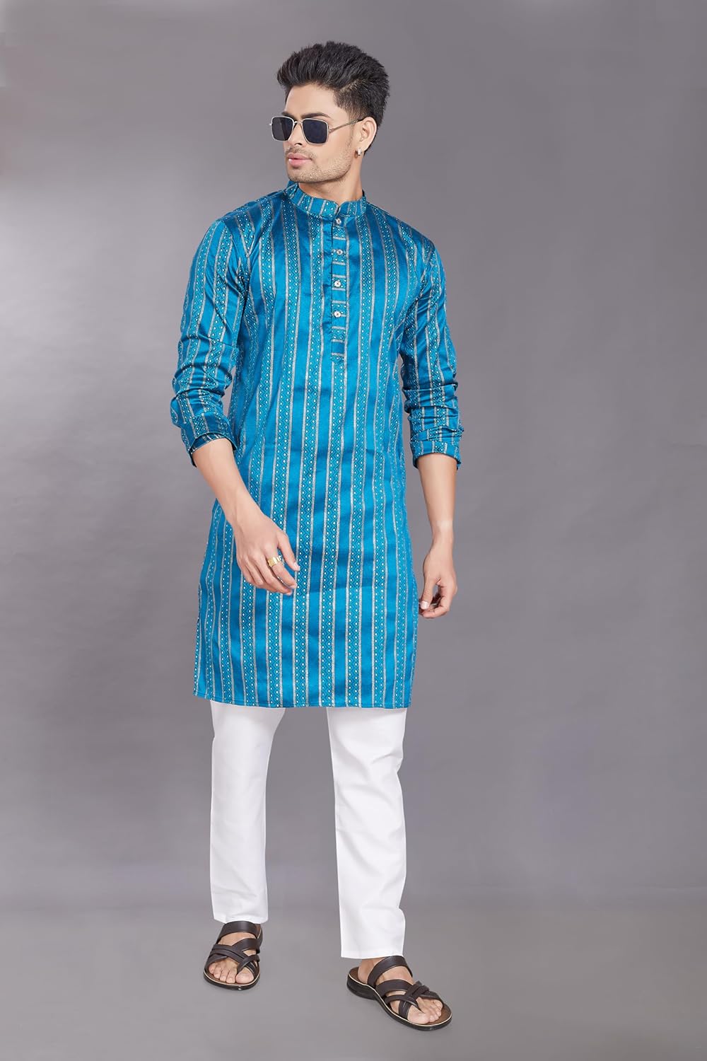 Men's Self Woven Jequard Art Silk Slim Fit Only Kurta