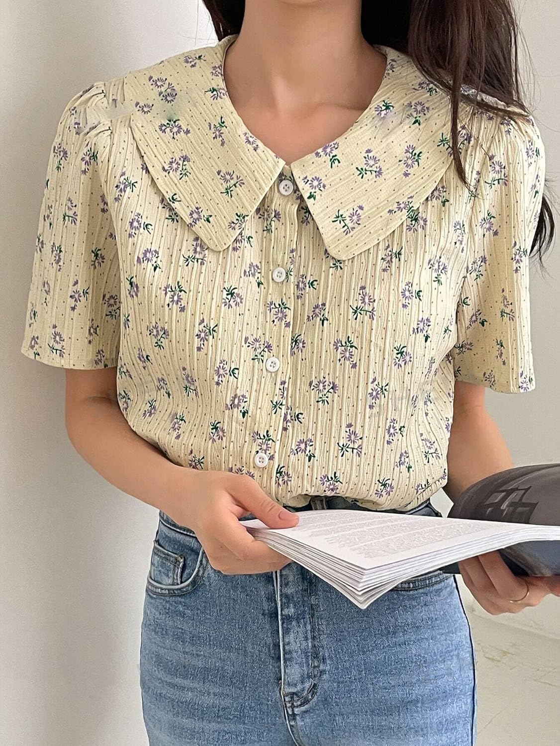 GRECIILOOKS Oversized Shirt for Women – Korean Casual Short Sleeve Loose Fit Top | Plus Size Summer Wear for Girls & Women