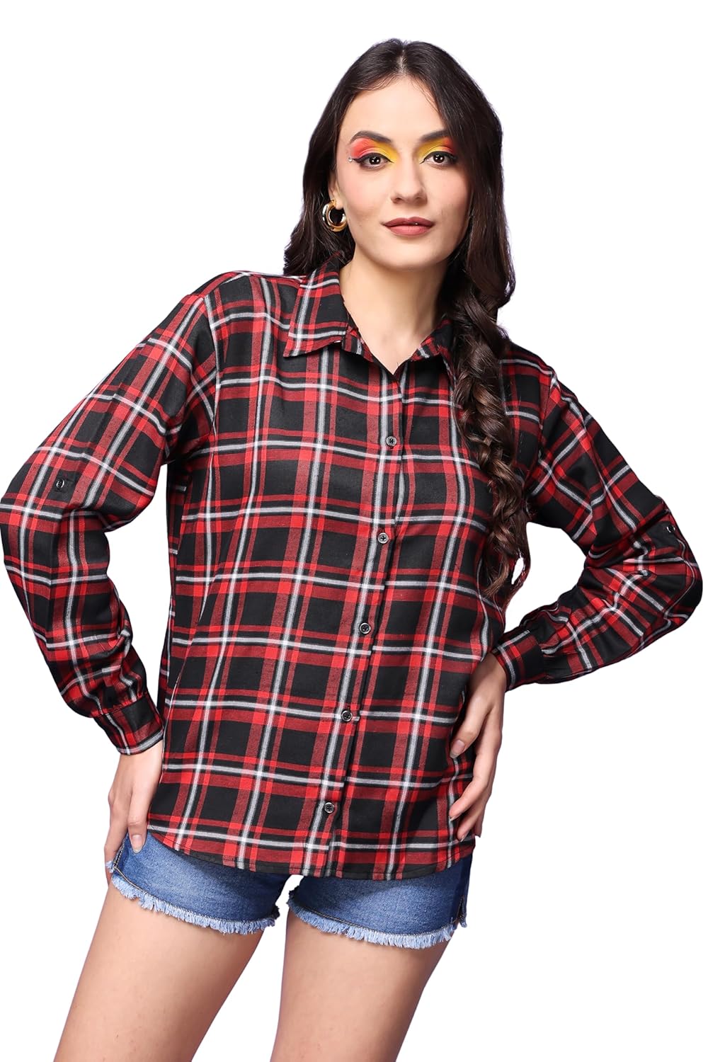 POPWINGS Casual Checks Print Shirt for Women