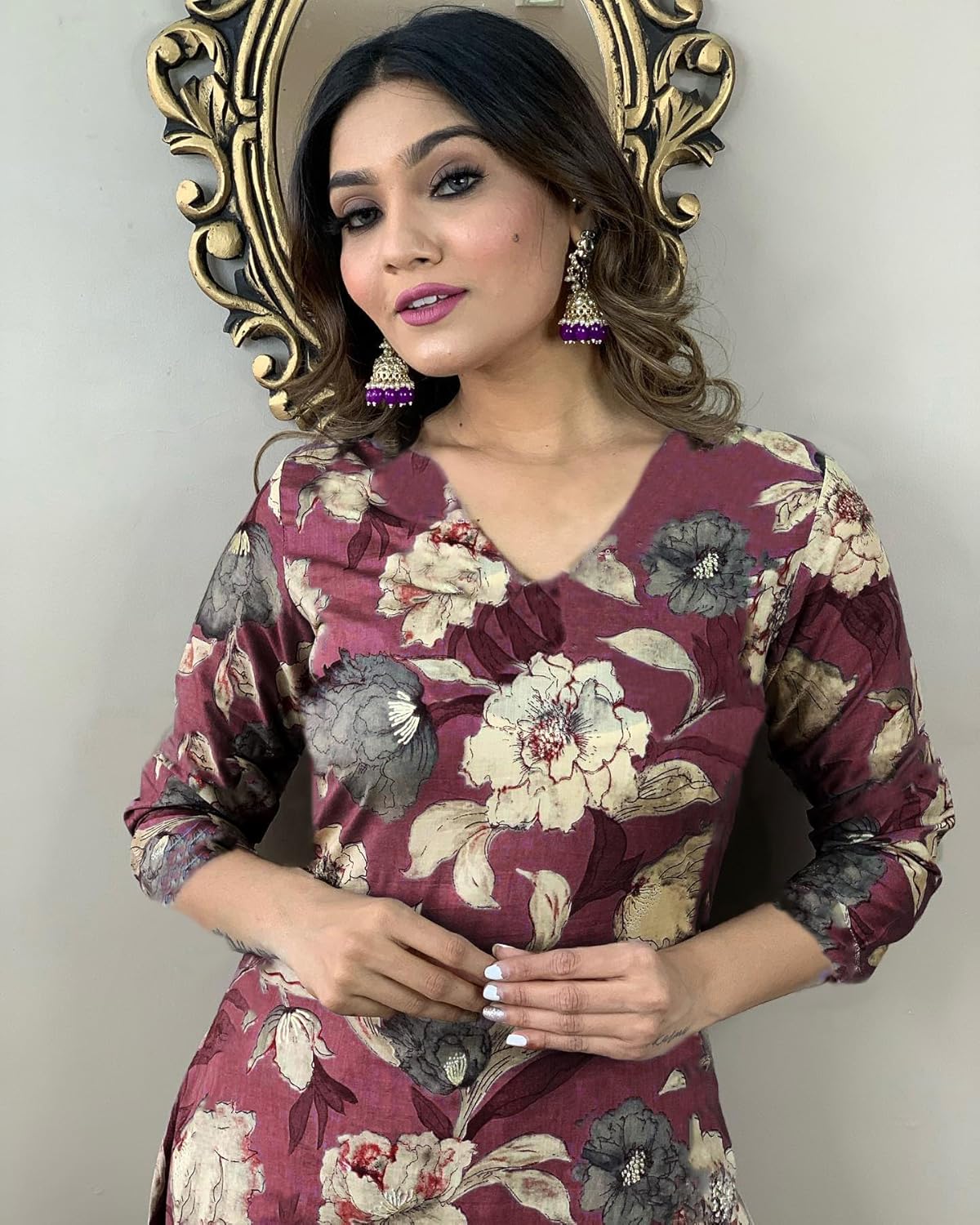 Women's Rayon Blend Straight Printed Kurta with Pant