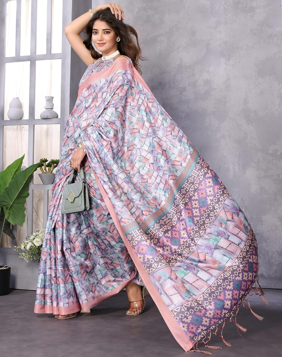 Print Art Silk Cotton Saree t Ethnic Wear for Festive