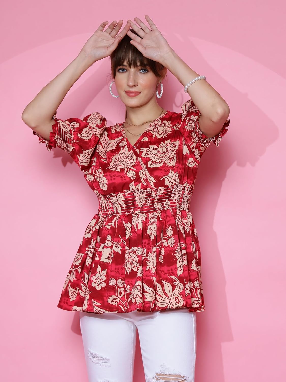 Sheetal Associates Women's Casual Puff Sleeves Floral